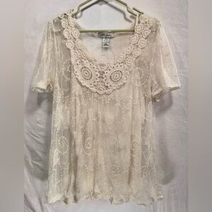 Ultra Pink vintage style lace crochet collar babydoll tunic top women’s